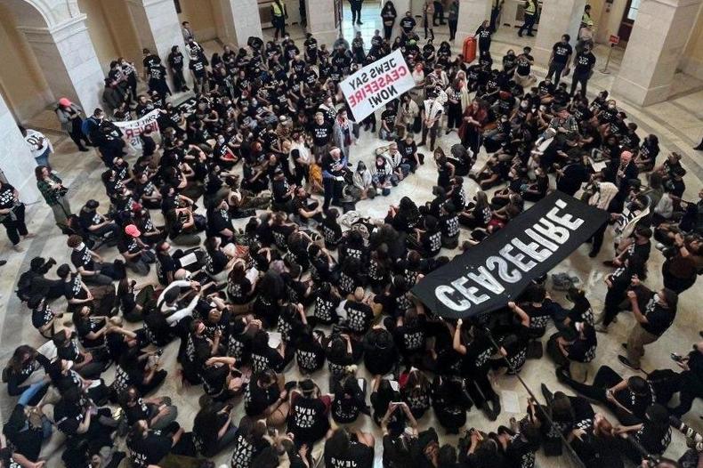 Des centaines de personnes qui manifestaient contre la guerre entre Israël et le Hamas au Capitole ont été arrêtées Des centaines de personnes qui manifestaient contre la guerre entre Israël et le Hamas au Capitole ont été arrêtées