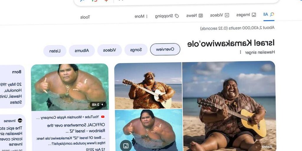 Les photos d’Israël Kamakawiwoʻole générées par l’IA arrivent en tête des résultats de recherche Google