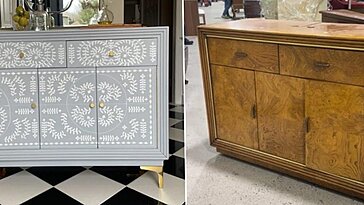 Flippers de meubles moqués pour peindre des pièces vintage gris millénaire