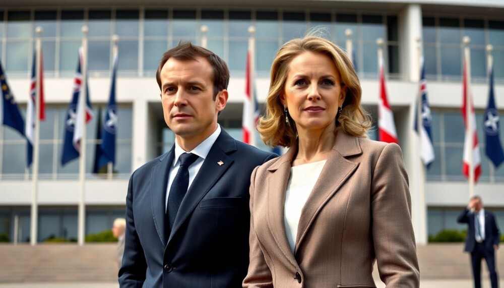 Brigitte Macron élégante aux côtés d’Emmanuel Macron à leur arrivée au sommet de l’OTAN