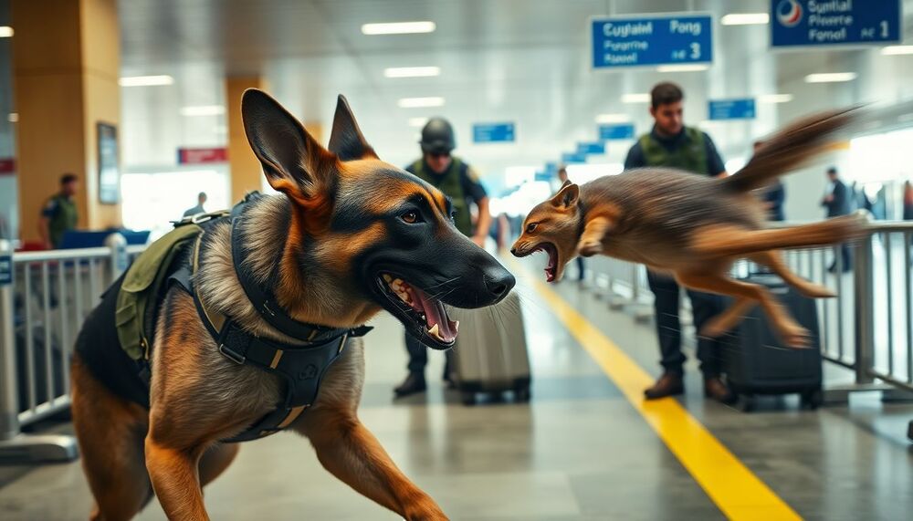 Un chien de la douane le renifle, puis il le frappe si fort que l’animal est projeté en l’air Un chien de la douane le renifle, puis il le frappe si fort que l’animal est projeté en l’air