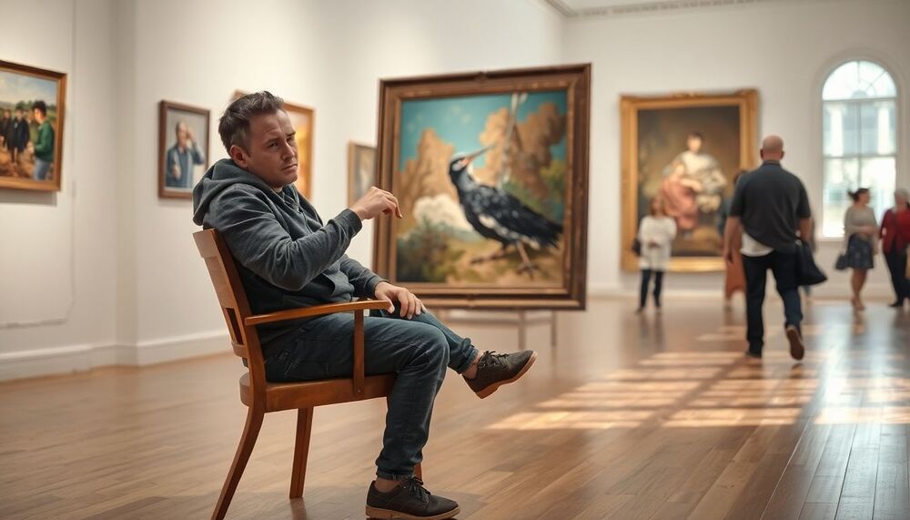 Un visiteur s’assoit sur une chaise et abîme une œuvre d’art
