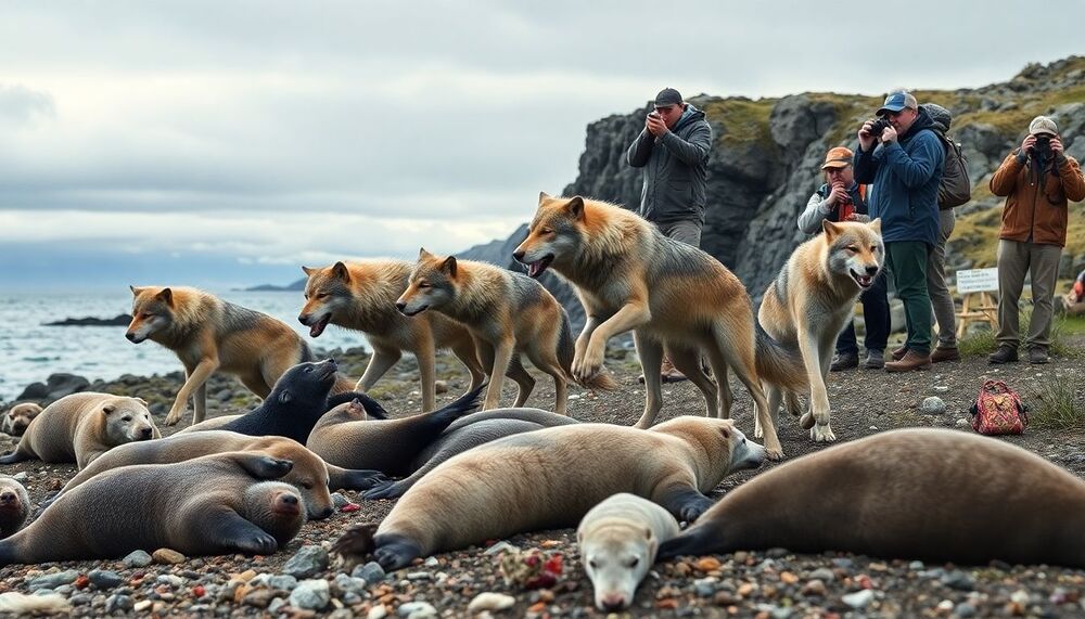 Des chercheurs observent des loups chassant et tuant des loutres de mer et des phoques communs sur la côte Katmai de l’Alaska Des chercheurs observent des loups chassant et tuant des loutres de mer et des phoques communs sur la côte Katmai de l’Alaska