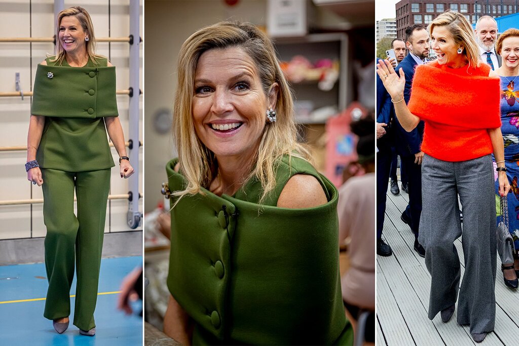 Maxima des Pays-Bas se démarque avec des hauts uniques, proposés en vert ou en rouge Maxima des Pays-Bas se démarque avec des hauts uniques, proposés en vert ou en rouge
